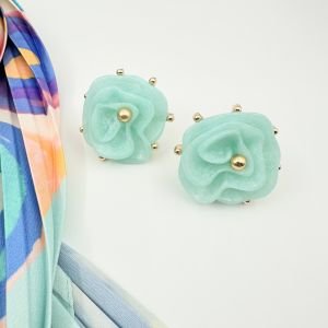 Mavi Gül Küpe Fular Kombin