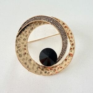 Siyah Taşlı Geometrik Gold Broş