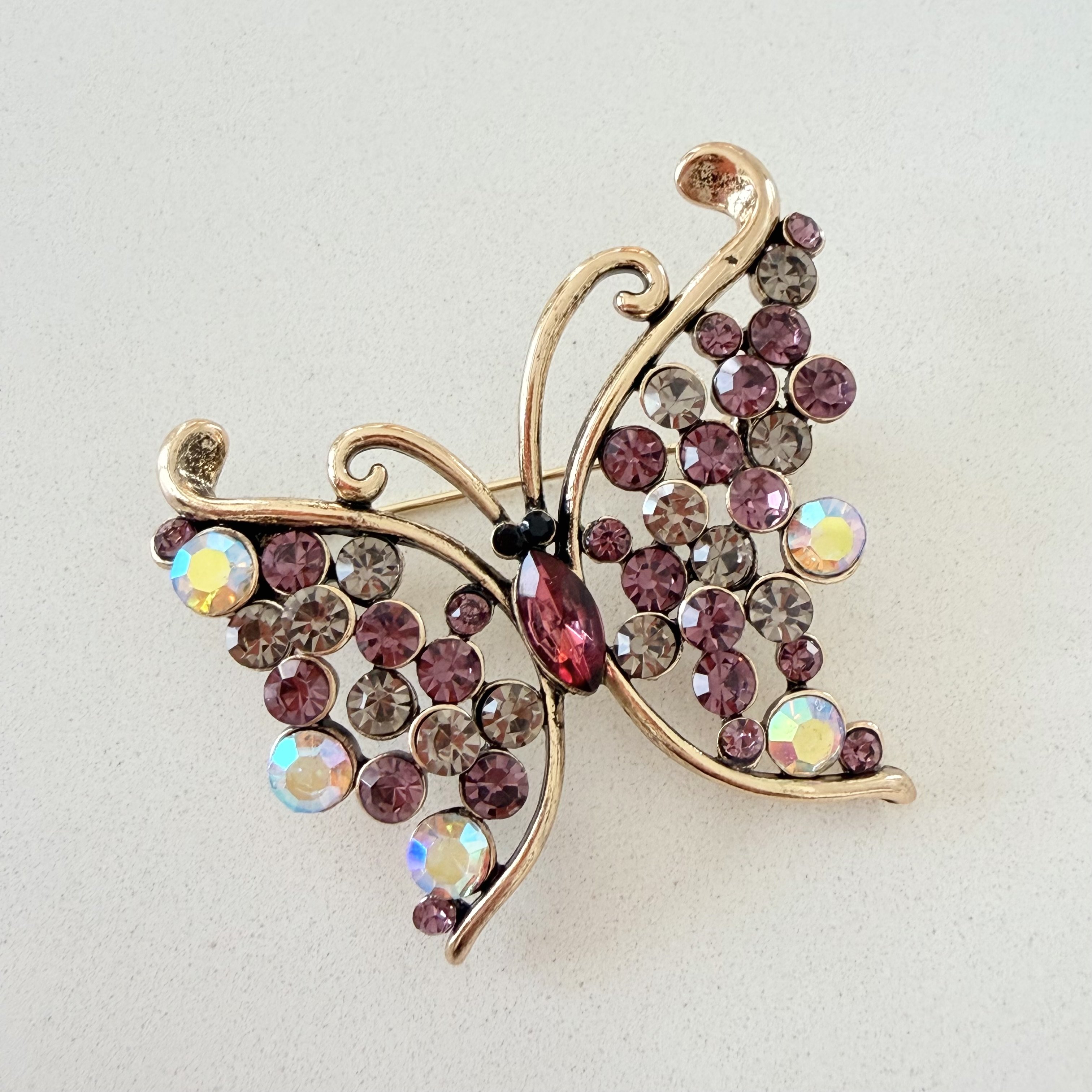 Mor Gri Taşlı Kelebek Broş