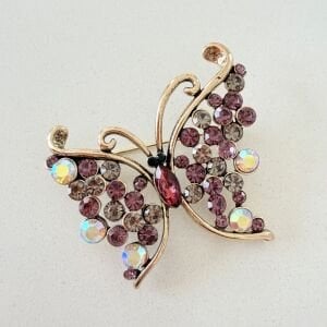 Mor Gri Taşlı Kelebek Broş