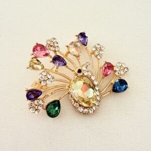 Renkli Taşlı Tavus Kuşu Broş