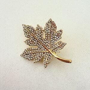 Taşlı Gold Yaprak Broş