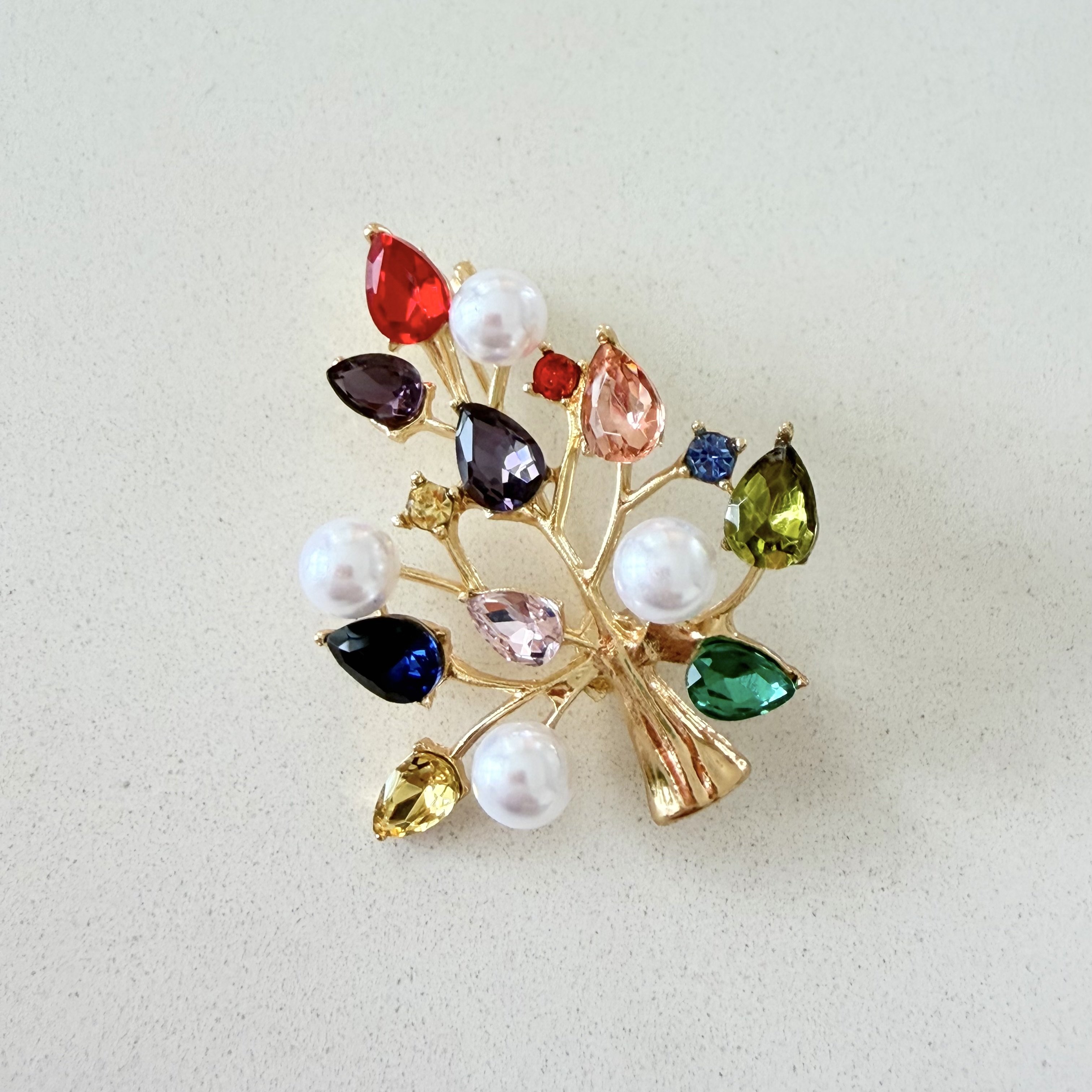 Renkli Taşlı İncili Ağaç Broş