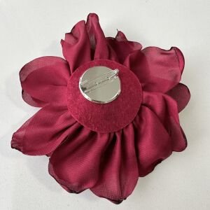 Bordo Saten Çiçek Broş