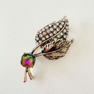 Kristal Taşlı Yaprak Broş