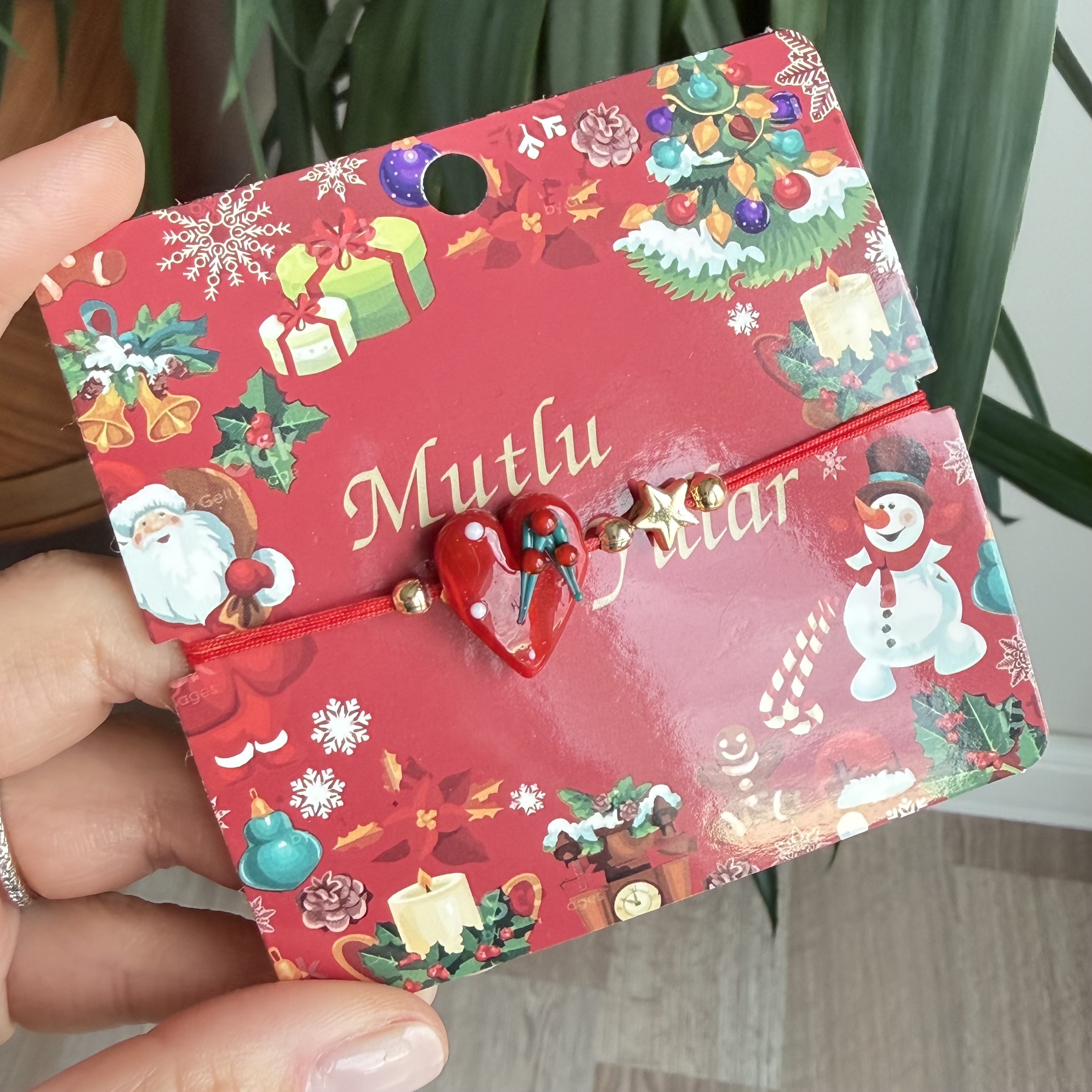 Kırmızı Kalp Murano Cam Kırmızı İp Bileklik