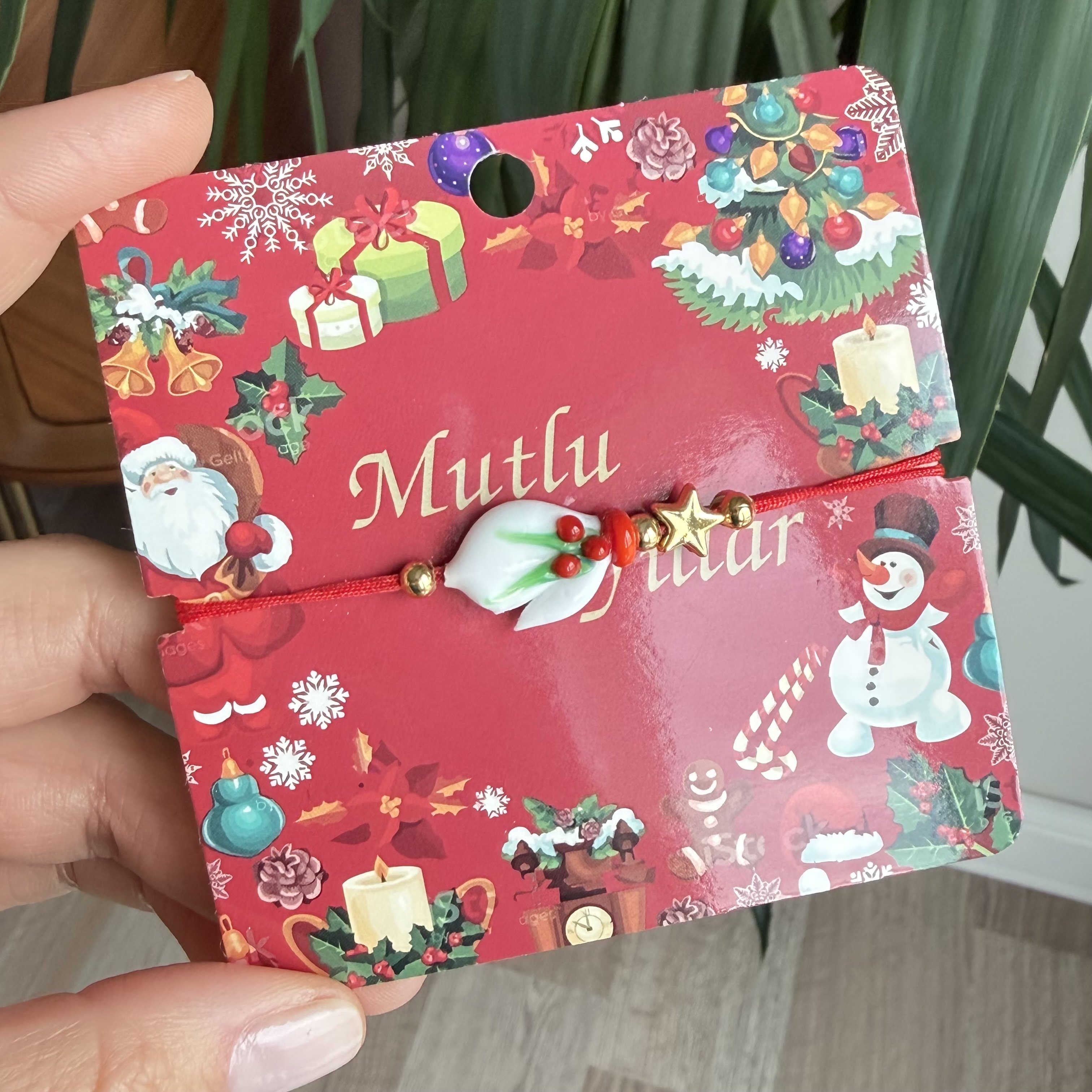 Beyaz Eldiven Murano Cam Kırmızı İp Bileklik