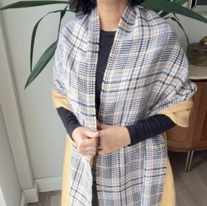 Çift Taraflı Ekose Sarı Siyah Şal