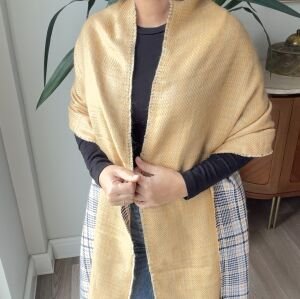 Çift Taraflı Ekose Sarı Siyah Şal