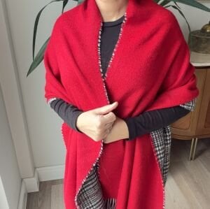 Çift Taraflı Ekose Kırmızı Siyah Şal