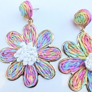 Hasır Pastel Renklerde Çiçek Küpe