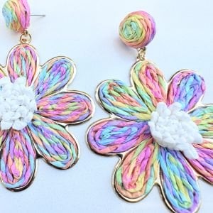 Hasır Pastel Renklerde Çiçek Küpe