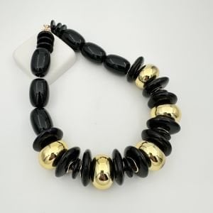 Siyah-Gold Boncuk Kolye