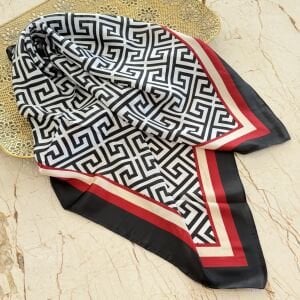 Marka Model Kırmızı Siyah İpek Saten Fular (90*90cm)