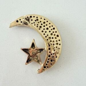 Beyaz Taşlı Ay Yıldız Broş
