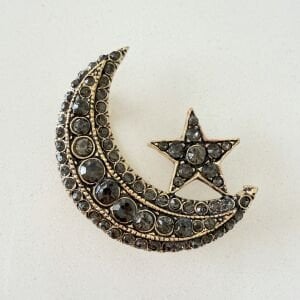Siyah Taşlı Ay Yıldız Broş