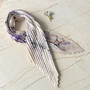 Yelpaze Broş İpek Saten Pliseli Fular Kombin