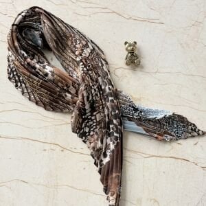 Ayıcık Broş Varaklı Leopar İpek Saten Pliseli Fular