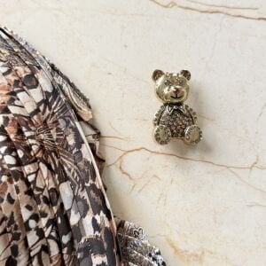 Ayıcık Broş Varaklı Leopar İpek Saten Pliseli Fular