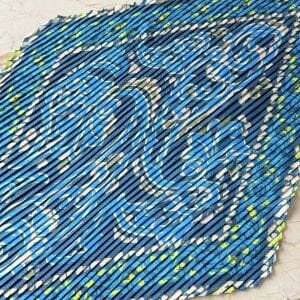 Mavi Çiçek Broş İpek Saten Pliseli Fular Kombin