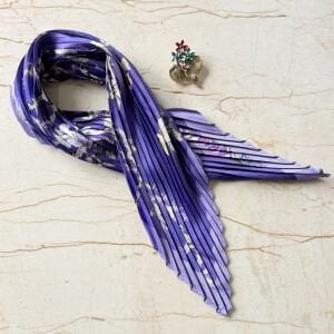 Renkli Çiçek Demeti Broş Pliseli İpek Saten Fular Kombin