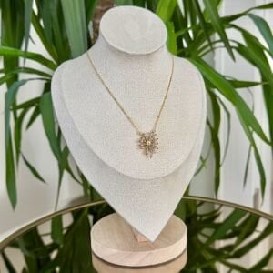 Altın Kaplama Taşlı İnci Detaylı Çiçek Kolye