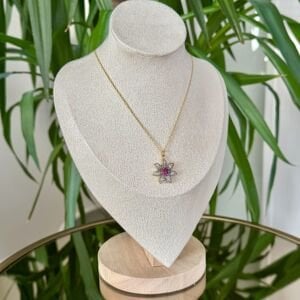 Altın Kaplama Kristal Taşlı Çiçek Kolye