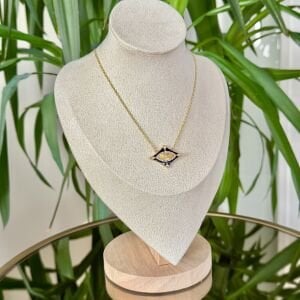 Altın Kaplama Lacivert Mineli Taş Detaylı Göz Kolye