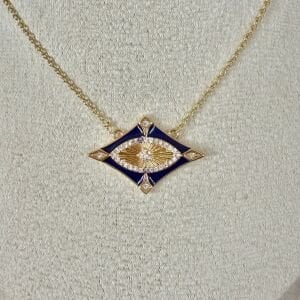 Altın Kaplama Lacivert Mineli Taş Detaylı Göz Kolye