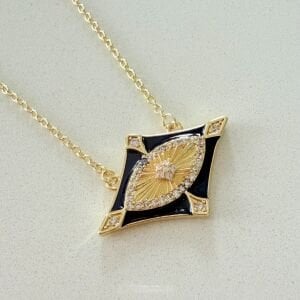 Altın Kaplama Lacivert Mineli Taş Detaylı Göz Kolye