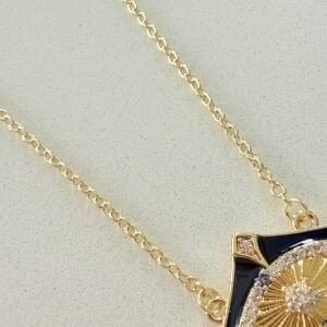 Altın Kaplama Lacivert Mineli Taş Detaylı Göz Kolye