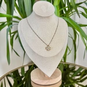 Altın Kaplama Çift Renkli Taşlı Yonca Kolye