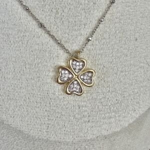 Altın Kaplama Çift Renkli Taşlı Yonca Kolye