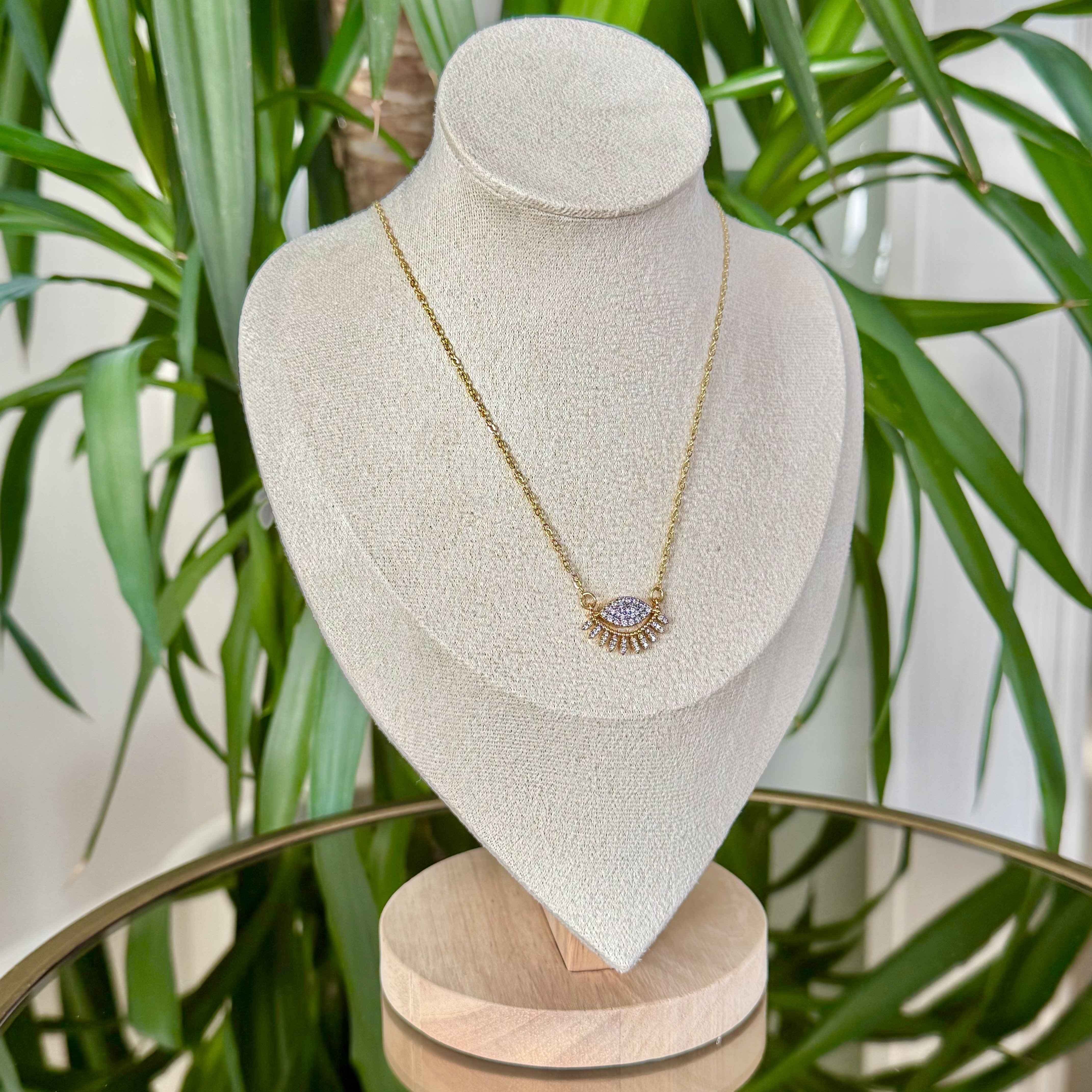 Altın Kaplama Taşlı Göz Kolye