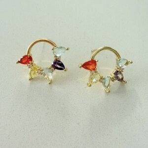 Altın Kaplama Renkli Taşlı Daire Küpe