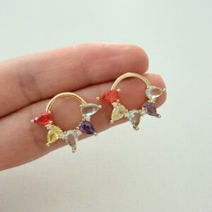 Altın Kaplama Renkli Taşlı Daire Küpe