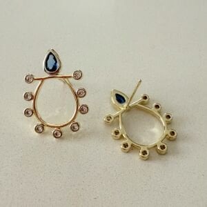 Altın Kaplama Mavi Beyaz Taşlı Küpe