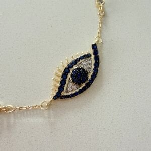 Altın Kaplama Göz Figürlü Mavi Taşlı Bileklik