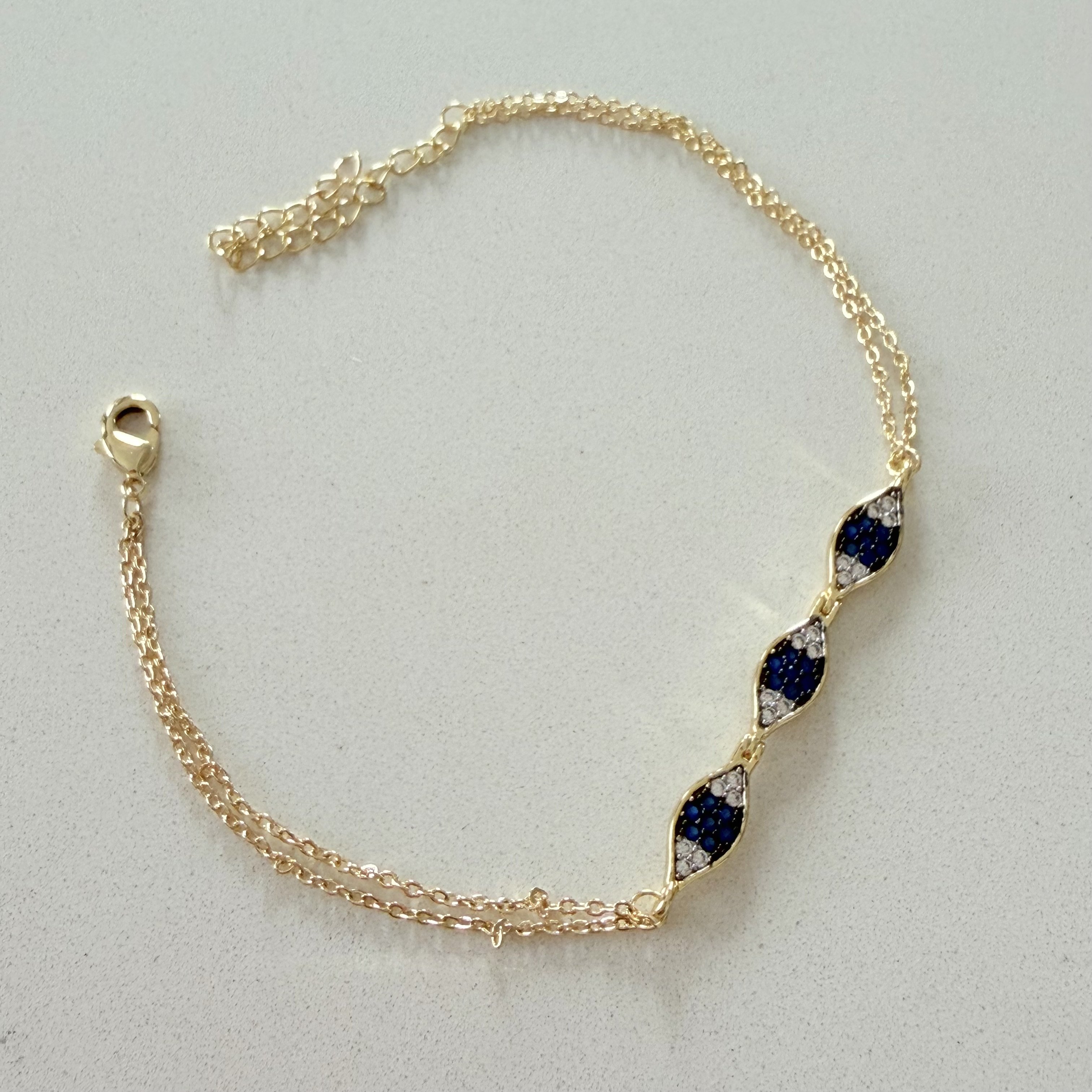 Altın Kaplama 3lü Mavi Taşlı Göz Bileklik