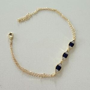 Altın Kaplama 3lü Mavi Taşlı Göz Bileklik