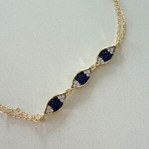 Altın Kaplama 3lü Mavi Taşlı Göz Bileklik