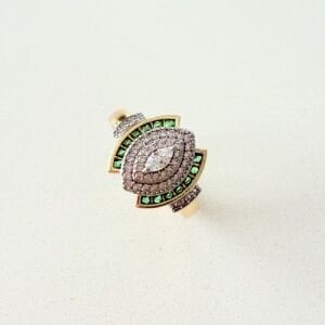 Altın Kaplama Yeşil Beyaz Taşlı Yüzük