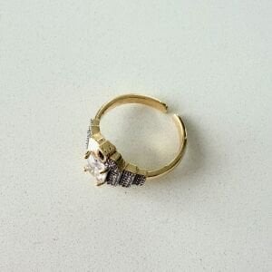 Altın Kaplama Beyaz Mine Detaylı Taşlı Yüzük