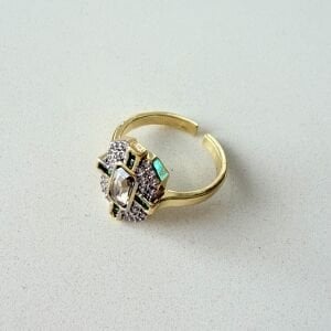 Altın Kaplama Dikdörtgen Form Taşlı Yüzük