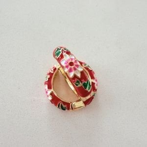 Altın Kaplama Çiçekli Kırmızı Mineli Halka Küpe