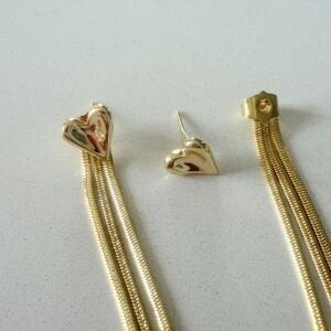 Altın Kaplama Kalp Detaylı Sallantılı Küpe (çift kullanımlı)