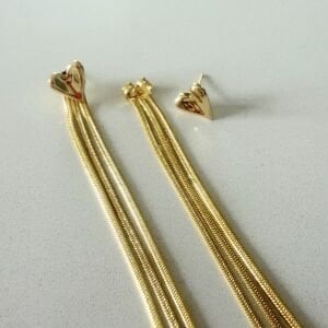 Altın Kaplama Kalp Detaylı Sallantılı Küpe (çift kullanımlı)