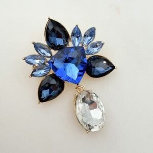 Mavi Kristal Taşlı Gold Broş