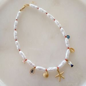 Deniz Temalı Charmlı İnci Kolye