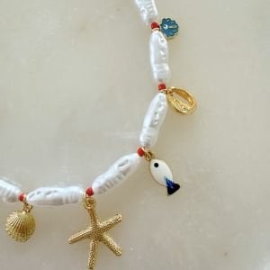 Deniz Temalı Charmlı İnci Kolye